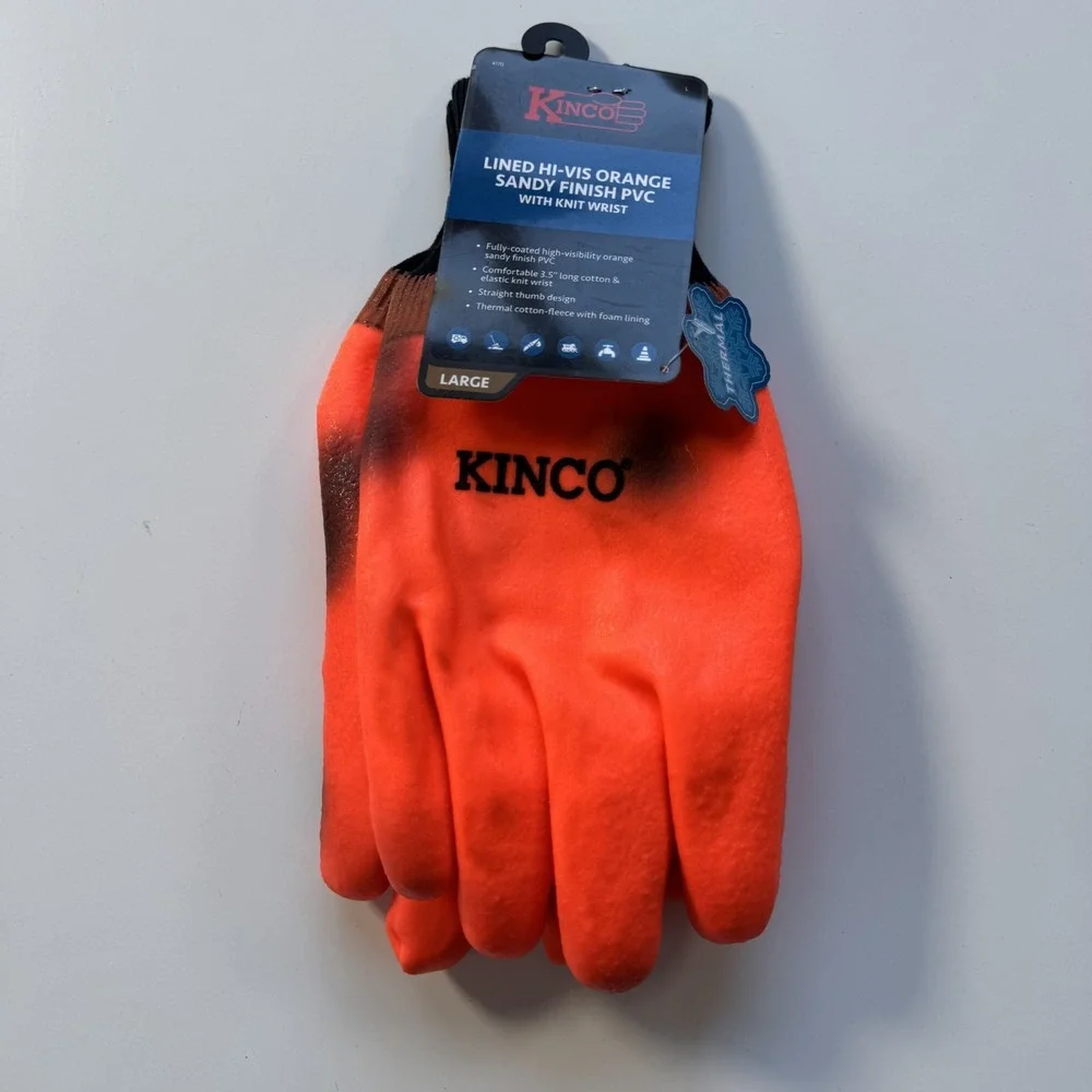 Lot of 2 KINCO Work Gloves Hi-Vis Mesh Grain Pigskin & Palm Sandy Finish PVC Lrg